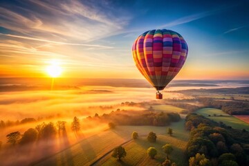 Obraz premium Minimalist Hot Air Balloon Sunrise: Serene Landscape Photography