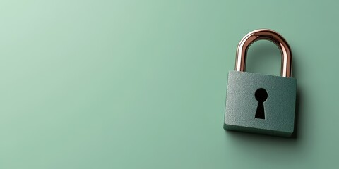 Fototapeta premium Green Padlock on Mint Background, Security and Privacy Concept