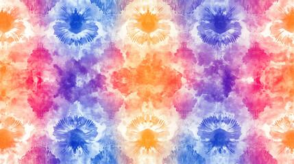 Abstract watercolor pattern with vibrant colors and floral motifs in soft hues