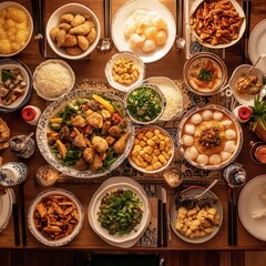 A Festive Table Abundantly Filled With Delicious Asian Cuisine