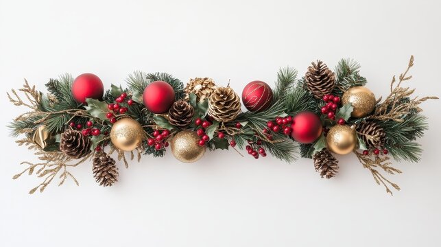 Festive Christmas garland with red and gold ornaments