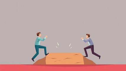 Fototapeta premium Illustration of a businesswoman facing a challenging obstacle course to symbolize the struggle for success in a competitive market, concept, fight