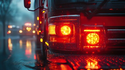 Red lights on the front of a fire engine emergency lights