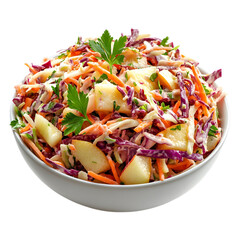 Caramelized Apple Coleslaw in a White Bowl on transparent background