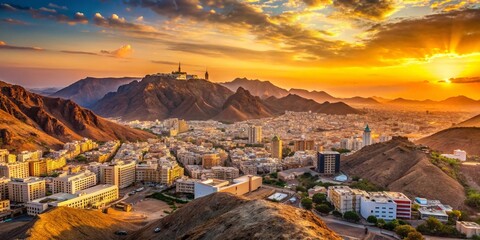 Minimalist Panoramic View of Abha City, Saudi Arabia: Serene Mountain Scenery