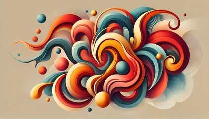 Fototapeta premium Abstract animal-like shapes with flowing curves in warm and cool tones, contrast for background and wallpaper