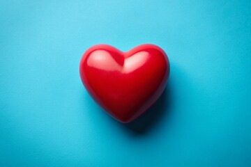 Fototapeta premium Minimalist Red Heart on Blue Background - Simple Love Stock Photo