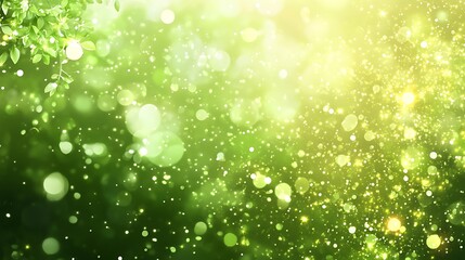 Fototapeta premium Green Leaves Sparkles Bokeh Nature Background Image