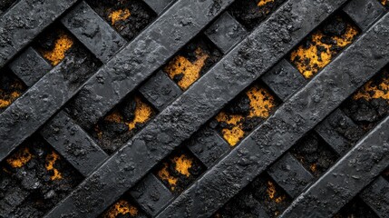 Obraz premium Black Metal Grid Over Yellow Weathered Surface