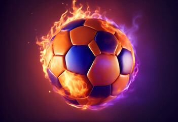 Naklejka premium purple effects ball fire soccer blue orange beautiful football sport game black olated white goal object play sphere equipment flames illustration