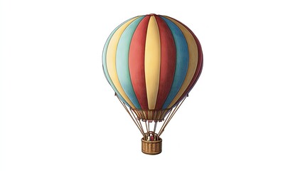 Fototapeta premium a 2D cartoon illustration of a hot air balloon floating in the sky, colorful and whimsical, white background--ar 16:9