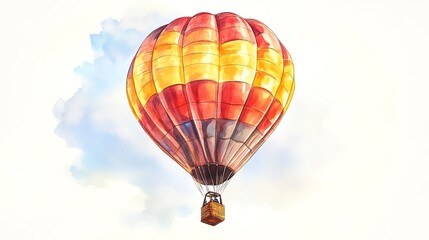 Naklejka premium a 2D cartoon illustration of a hot air balloon floating in the sky, colorful and whimsical, white background--ar 16:9