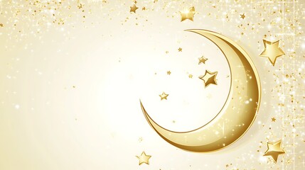 Golden Crescent Moon and Stars Background Image