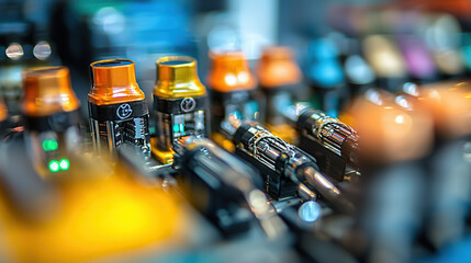 Obraz premium Close up of professional electrical tools with vibrant colors and details