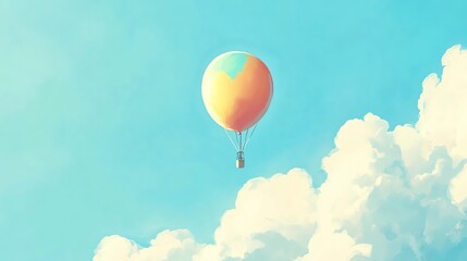 Obraz premium a 2D cartoon illustration of a colorful balloon in the sky, light and floating, white background--ar 16:9