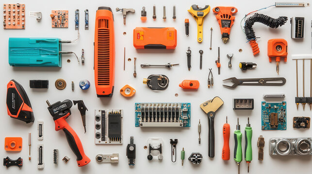collection of professional grade tools and electrical repair equipment, showcasing various components and accessories for efficient repairs