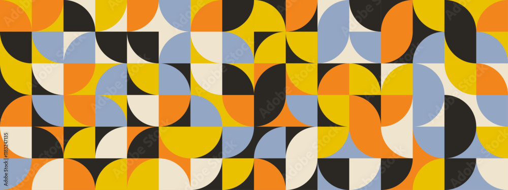 Poster bright curve seamless pattern. abstract geometric mid century background. colorful swiss modernist o