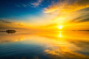 Obraz premium Minimalist Sun Watercolor Painting: Abstract Golden Yellow Sunrise Art