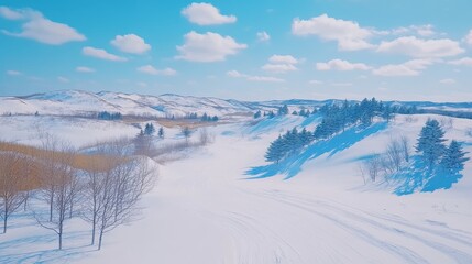 Obraz premium Winter Wonderland Snowy Hills and Frosty Treescape