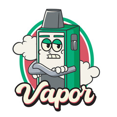 Vector Illustration of Vape Mascot with Retro Mascot Illustration Available for Logo Badge