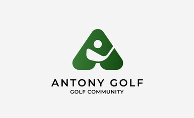 Monogram logo design initial A and Golf. Golf ball, golf stick and sport typography concept. Club and community template design.