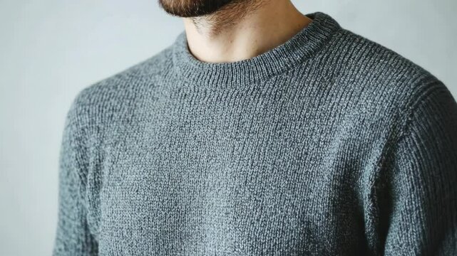 Grey Knitwear: A Close-Up of a Man's Textured Sweater