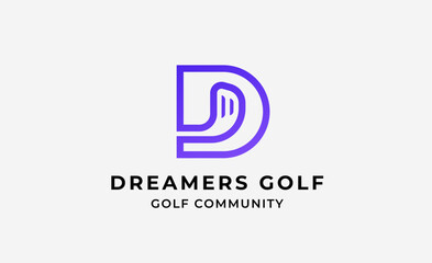 Obraz premium Monogram logo design initial D and Golf. Golf ball, golf stick and sport typography concept. Club and community template design. Club and community template design.