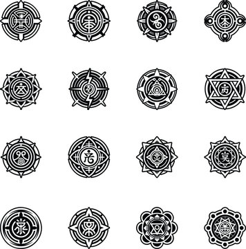 Collection of Glyph Style Reiki Spiritual Symbols Icons 


