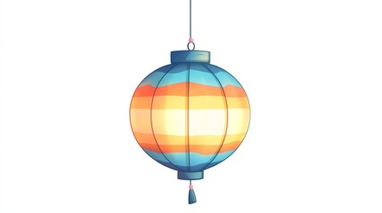 Obraz premium a 2D cartoon illustration of a decorative paper lantern hanging, festive and creative, white background--ar 16:9