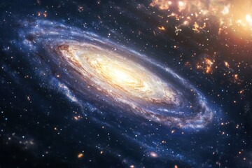 Naklejka premium Swirling galaxy in deep space showcasing bright center and vibrant spirals