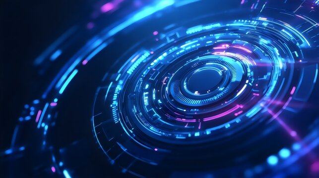 Abstract Technology Background: Blue Digital Circular HUD Interface