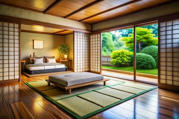Minimalist Zen Bedroom: Unfinished Project Realized - Tatami, Futon, Double Bed, Large Window