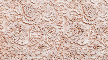 Intricate lace fabric with floral patterns on a soft backdrop