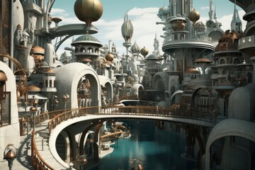 Distopian city outdoors transportation architecture.