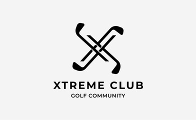 Monogram logo design initial X and Golf. Golf ball, golf stick and sport typography concept. Club and community template design. Club and community template design.