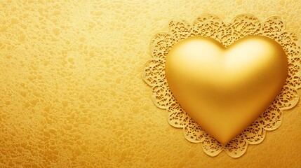 Golden Heart on Lacy Doily Background