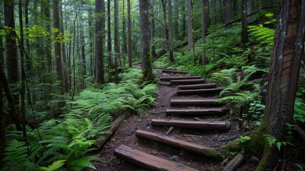 Obraz premium Hiking Trails: A network of scenic trails through dense forests, offering hikes of all difficulty levels, allowing adventurers to choose their perfect challenge. 