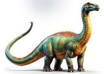 Obraz premium Majestic Brontosaurus, isolated on white, captured by drone, a prehistoric giant in stunning stock photo detail.