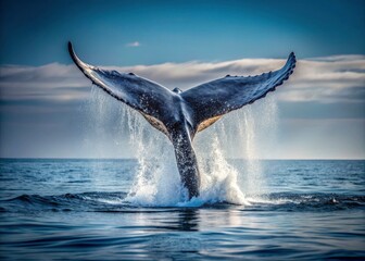 Fototapeta premium Ocean's majestic tail: a minimalist underwater photograph of a humpback whale's fluke, celebrating marine life.