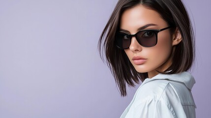 Chic fashion model posing with sunglasses studio portrait minimalist close-up style inspiration