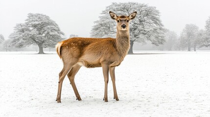 Graceful deer in a snowy winter landscape serene nature photography close-up