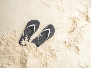 Sandals on beach sea background, concept for tourism vacation nature ocean travel summer tropical...