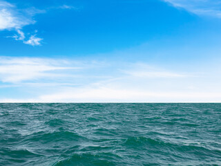 Obraz premium Summer background sea blue with cloud sky, coast island scene mockup water nature travel vacation holidays tropical, mockup ocean ecosystem energy change environment, backdrop product cosmetic