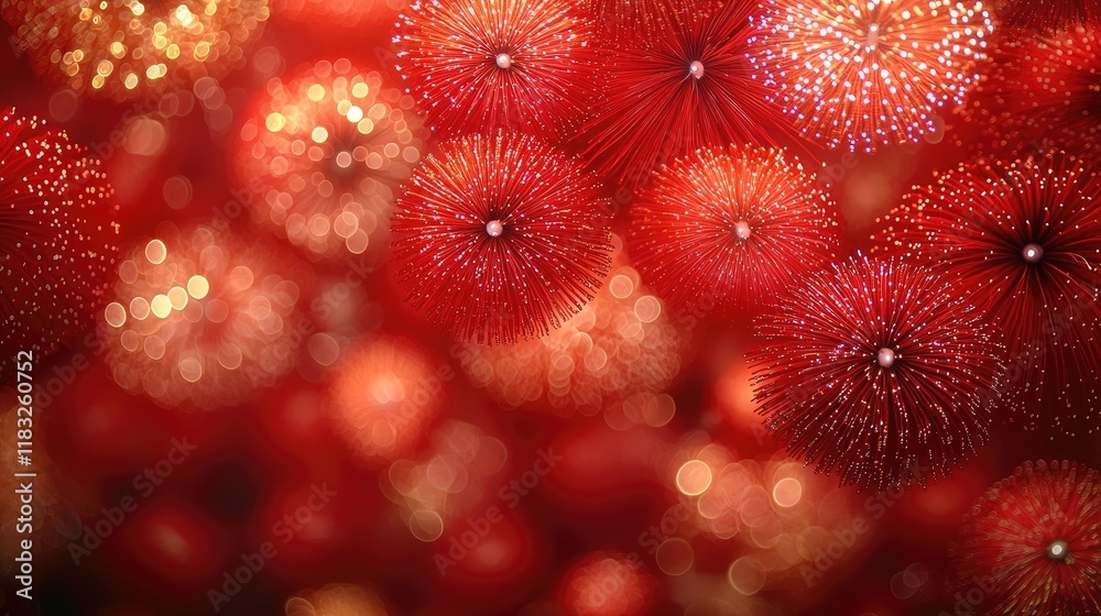 Poster chinese new year fireworks concept. abstract close-up of vibrant red flowers, creating a mesmerizing