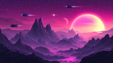 Exploring the futuristic skyline a glowing moon over advanced architecture in a sci-fi world