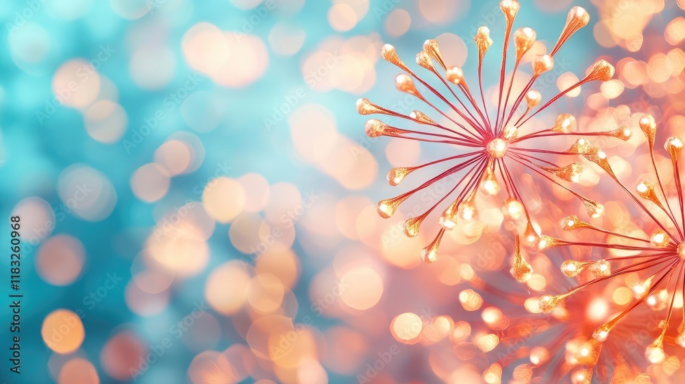 Poster Chinese new year fireworks concept. Beautiful abstract flower-like shapes with vibrant colors and soft bokeh background.