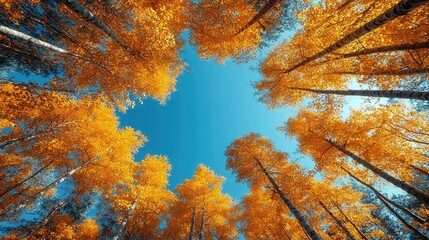 Golden Autumn Trees Reach For A Vivid Blue Sky