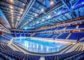 Fototapeta premium Modern Hockey Stadium, St. Petersburg, Russia: Grandiose Arena Interior with High Depth of Field