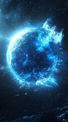 Obraz premium vibrant blue planet surrounded by cosmic energy and stars