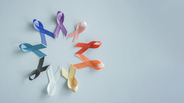 Colorful ribbons, world cancer day, World Autism Awareness Day concept - Powered by Adobe